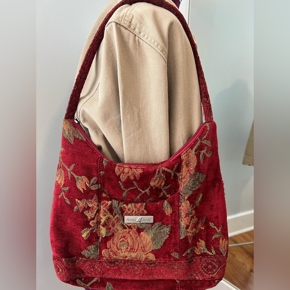 Red Floral Tapestry Shoulder Bag Boho Whimsigoth Cottagcore Romantic